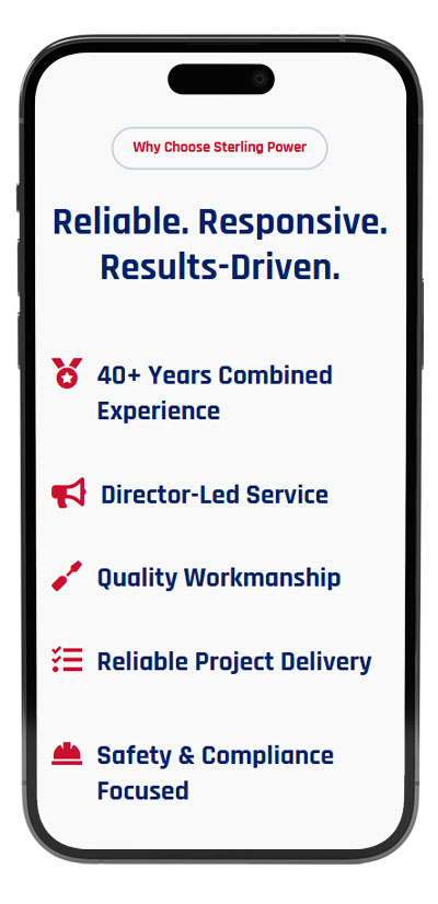 Screenshot of mobile web design for Sterling Power. Screenshot of mobile web design for Sterling Power.